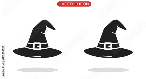 Two black witch hats with buckles, presented as vector icons isolated on a white background.