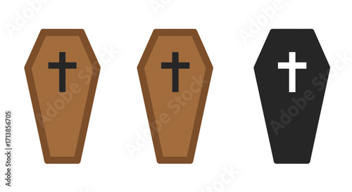 Three variations of coffin icons: brown, brown outline, and black.