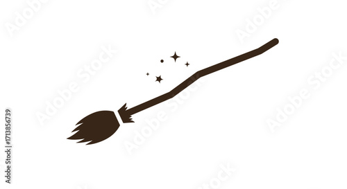 Illustration of a broom with sparkles, on a white background.