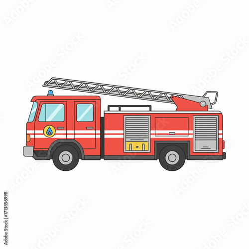 Cartoon Fire Engine with Ladder and Emergency Lights.