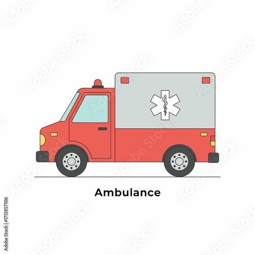 Red ambulance with medical symbol emergency vehicle for medical transport healthcare service.