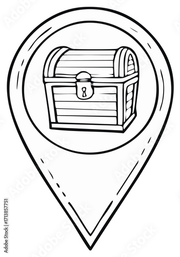 Treasure Chest Location Pin Icon Shows Hidden Wealth Cartography Sign Guidance