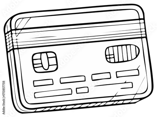 Payment card outline vector illustration of electronic money. Credit card payment symbol. Debit card line art.