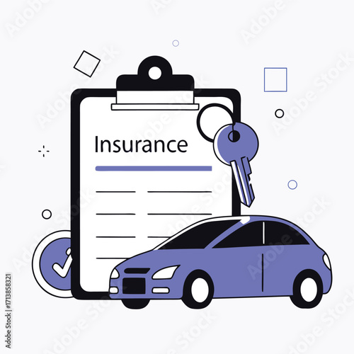 Car insurance policy document with keys and car illustration representing safety security and financial protection
