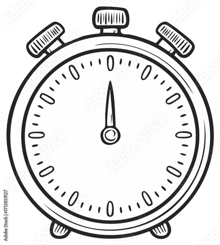 Hand-drawn stopwatch displays timing with single needle and precise measurement marks for speed and deadline tracking.