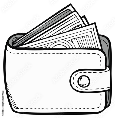 Wallet with money, sketch style illustration. Finance and business concept.
