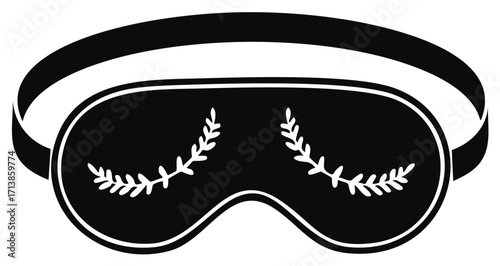 Black Sleep Mask with White Laurel Wreath Design for Peaceful Rest and Relaxation