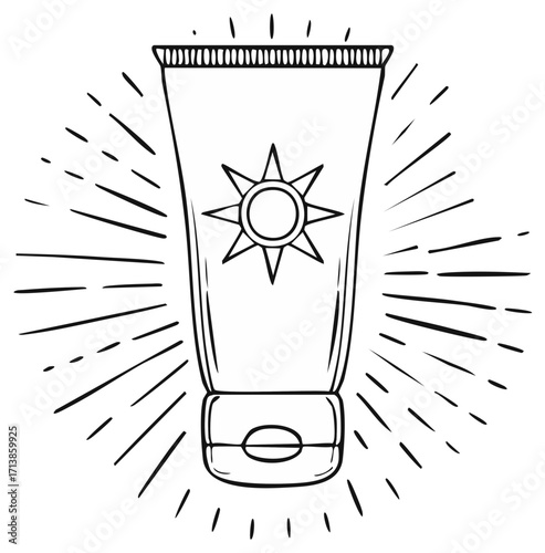 Sunscreen Tube with Sunburst Design for Summer Protection and Skincare
