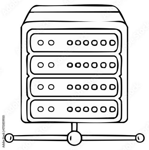 Minimalist Server Illustration Outline Style.  Data Center Infrastructure Hardware Rack Hosting Appliance Cartoon Graphics