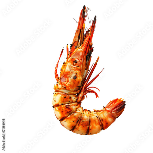 Grilled Giant Tiger Prawn Seasoned With Pepper On A Transparent Background Shrimp