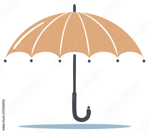 Simple Open Tan Umbrella Graphic with Curved Handle and Blue Base
