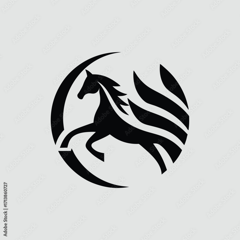 Naklejka premium Horse logo design black stallion equestrian animal racing horse head silhouette running horse symbol graphic 100 | editable eps