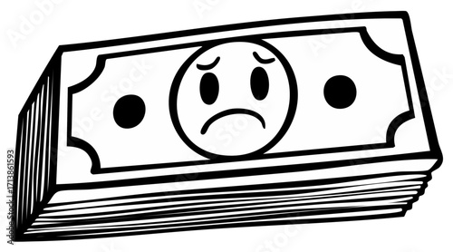 Stack of Money with a Sad Face Cartoon Illustration