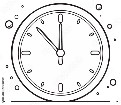 Outline of a Clock with Bubbles Depicting 11:59 Illustration, Time Running Out Concept