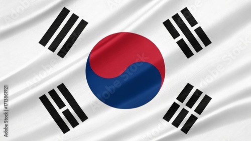 South Korean Flag: This image presents the flag of South Korea, showcasing its elegant design and symbolism with a rippled texture