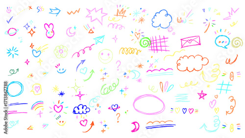 Colorful abstract doodle with crayon strokes on transparent background in PNG format