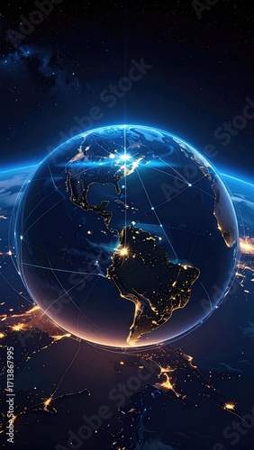Night-lit Earth globe in space, detailed continents