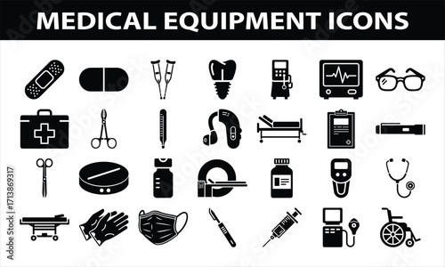 Medical Equipment Icons Set - Tools, Supplies, Health Designs