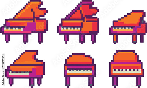 piano pixel art, eps 10 illustration