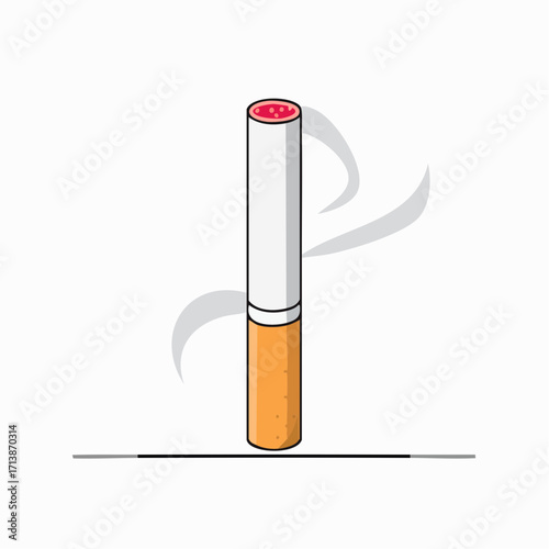 Cartoon vector flat illustration of a single classic cigarette with a filter tip, standing upright and isolated on a white background