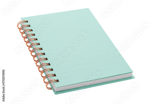 Isolated notebook on a binder with mint cover and copper rings for office supplies item