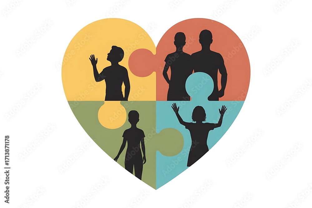 Obraz premium United family love forms a heart puzzle, symbolizing connection and togetherness in vibrant colors