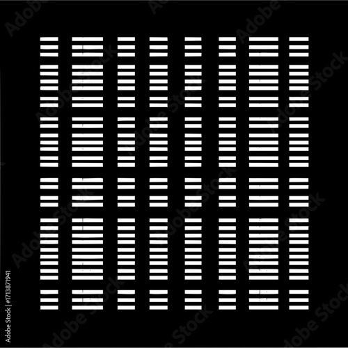 Arrangement of white horizontal lines in a grid pattern on a black background forming a visual texture