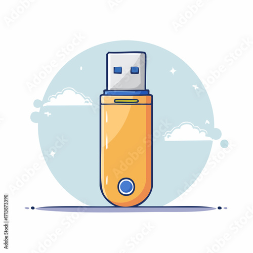 A colorful cartoon vector flat illustration of a portable USB flash drive, designed with a bold outline and darker tone for a modern look