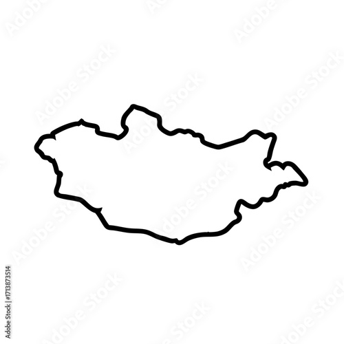 Country outline of Mongolia. Country outline shows simple design on isolated white background. Country outline is useful in geographical studies, maps, and educational material.