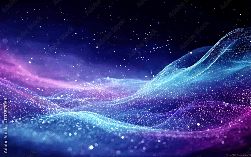 Fototapeta premium Colorful abstract wave pattern with sparkling stars in the background