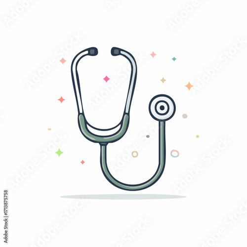 Colorful cartoon vector flat illustration of a medical stethoscope icon with a bold outline, isolated on a white background for healthcare design