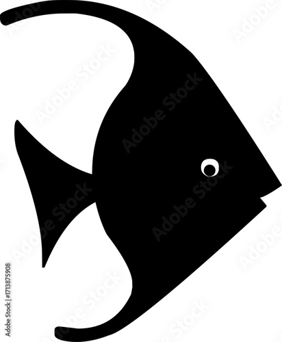 Black silhouette vector of tropical fish resembling angelfish or Moorish idol for marine design use.