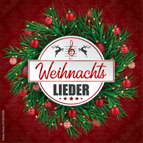 Weihnachtslieder Design mit der roten Tapete mit klassischen Ornamenten