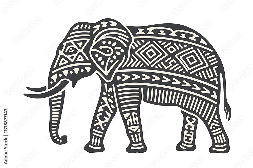 Fototapeta premium Majestic elephant adorned with intricate tribal patterns, symbolizing strength and tradition