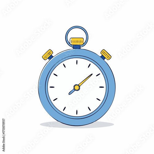 Hand-drawn vector illustration of a blue stopwatch timer. Doodle cartoon flat style with bold outline for concepts like speed and deadline
