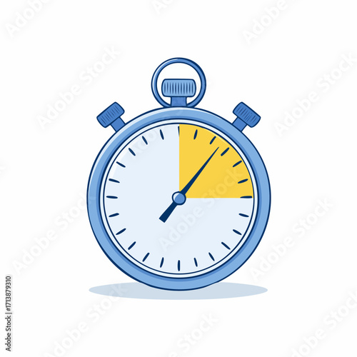 A quirky hand-drawn vector illustration of a classic blue stopwatch. This playful flat doodle shows a timer with a yellow segment, symbolizing a deadline or a specific time interval