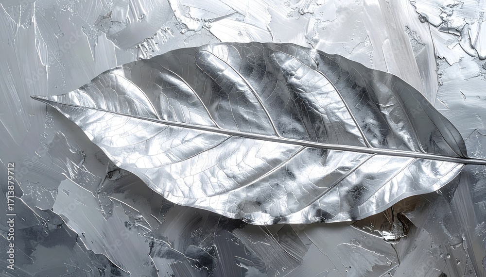 Obraz premium Silver leaf on textured, light gray background
