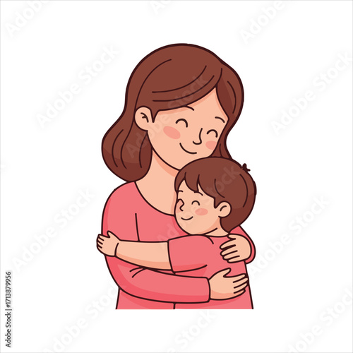 Loving mother tenderly embracing her young son in a warm hug.