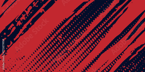 Red halftone dots blue color pattern gradient grunge texture background. Dot pop art comic sport style dots grunge arts background