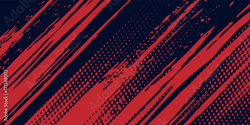 Red halftone dots blue color pattern gradient grunge texture background. Dot pop art comic sport style dots grunge arts background