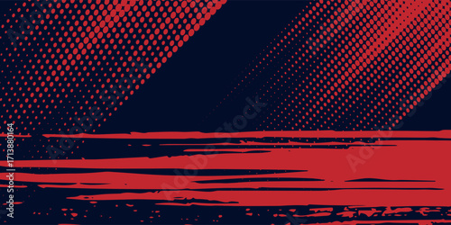Red halftone dots blue color pattern gradient grunge texture background. Dot pop art comic sport style dots grunge arts background