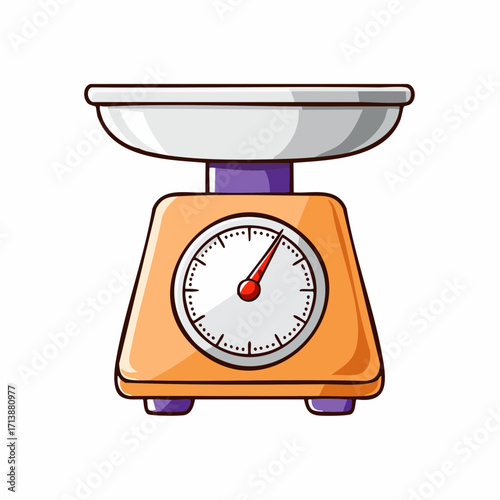 Cartoon vector flat illustration of a classic kitchen scale for weighing food, simple doodle hand-drawn icon