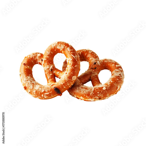 Two Baked Pretzels With Flaky Salt And Almond Slivers On A Transparent Background