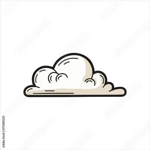 Hand-drawn illustration of a fluffy cumulus cloud, simple line art, weather symbol.