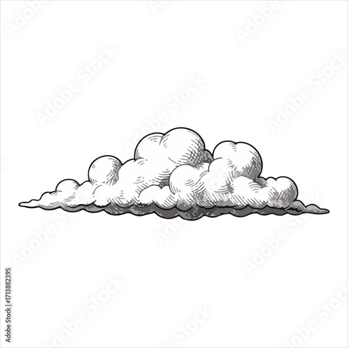 A detailed hand-drawn illustration of a fluffy, cumulus cloud isolated on a white background.