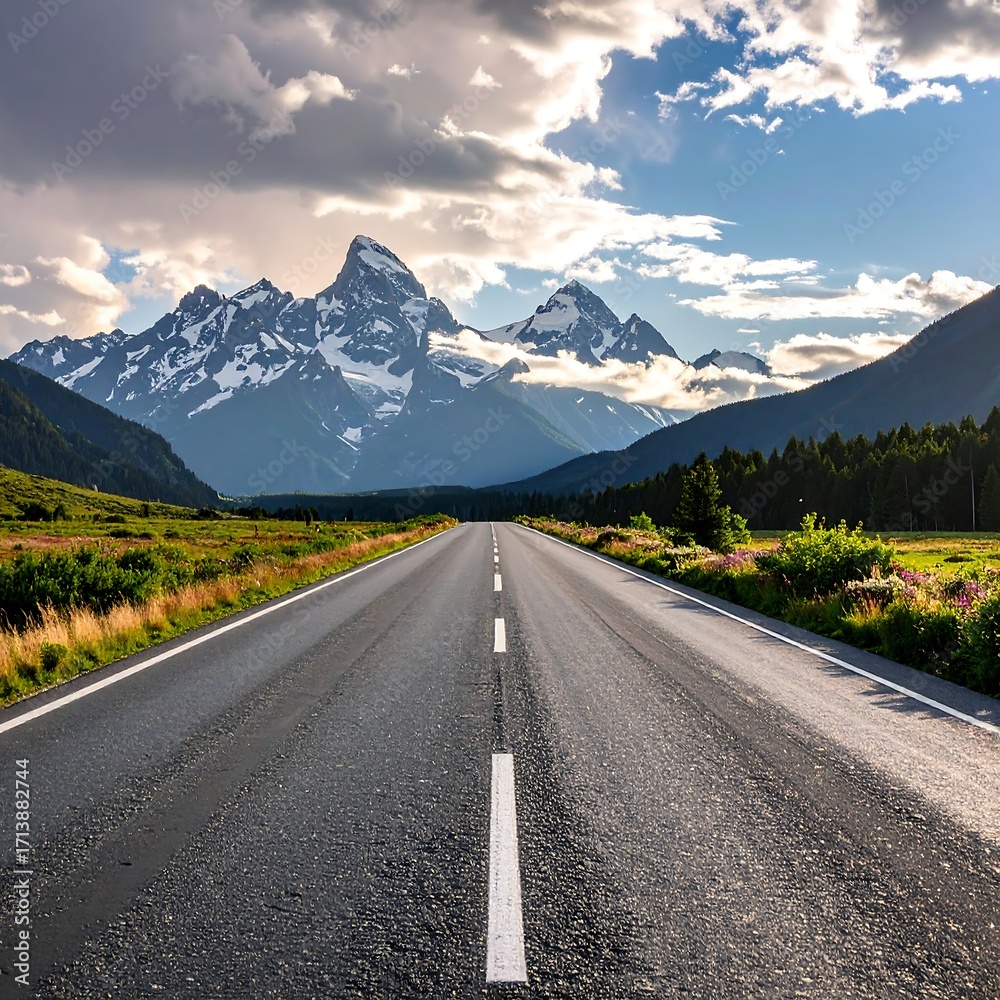 Naklejka premium Scenic mountain road at sunrise
