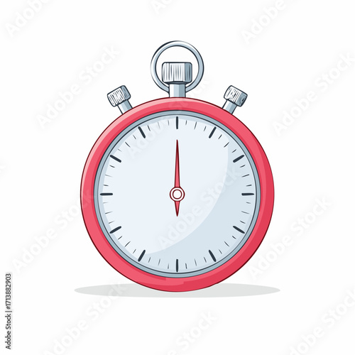 A flat vector illustration of a red stopwatch timer. Minimal and clean design for measuring time, isolated on a solid white background