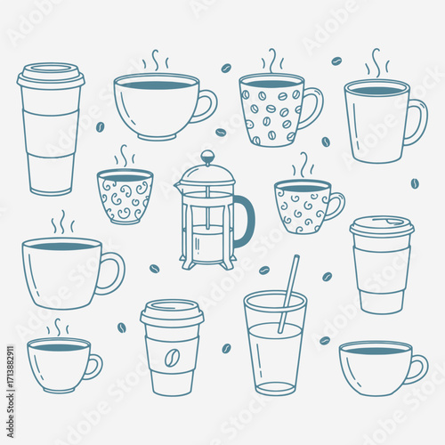 Wallpaper Mural The flat design concept for a collection of coffee cups and mugs silhouettes focuses on simplicity, elegance, and ease of recognition. Torontodigital.ca