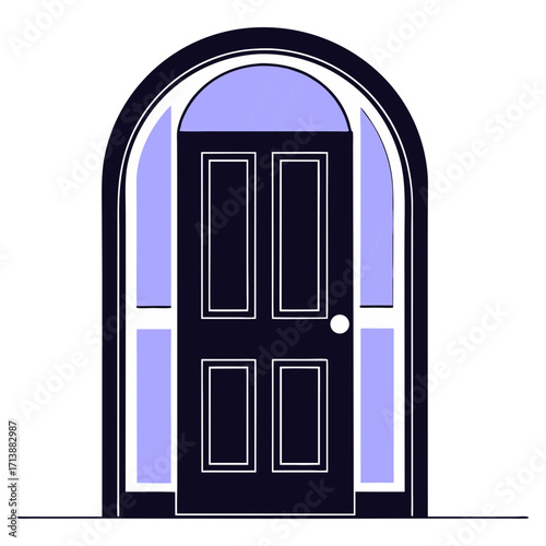 Illustration of an arched doorway and door