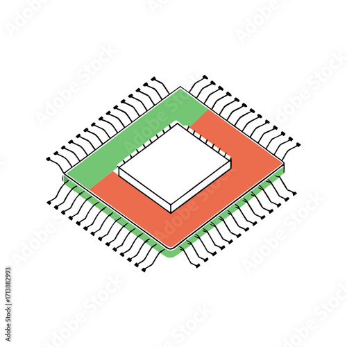 Isometric view of a microchip with colors